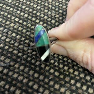 Elegant Multicolor Inlay Ring Sterling 7